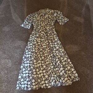 LOFT White and Brown Puff Sleeve Maxi Dress